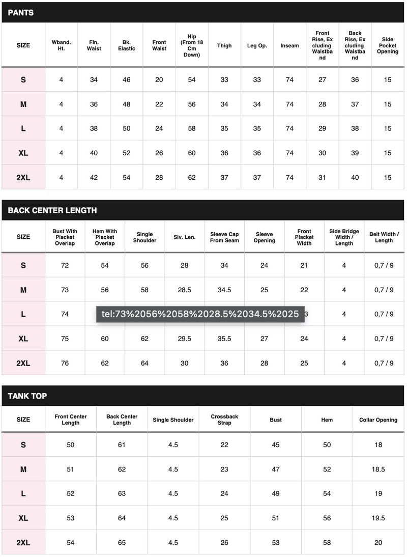 Size chart